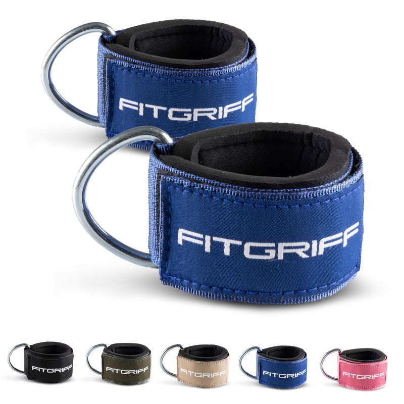 FitgriffÂ® Ankle Straps V2 for Cable Machine (2 Pieces) - Gym Workout Equipment - Leg Pulley Attachment, Kickback Straps (Blue) - Image 1